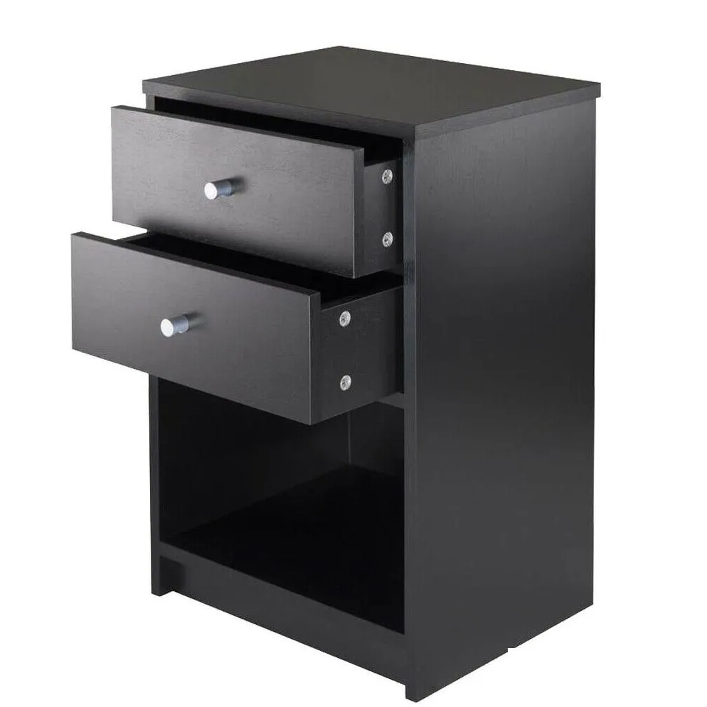 Nightstand Bedside End Table 2 Drawer Storage Shelf Bedroom Furniture Black263z