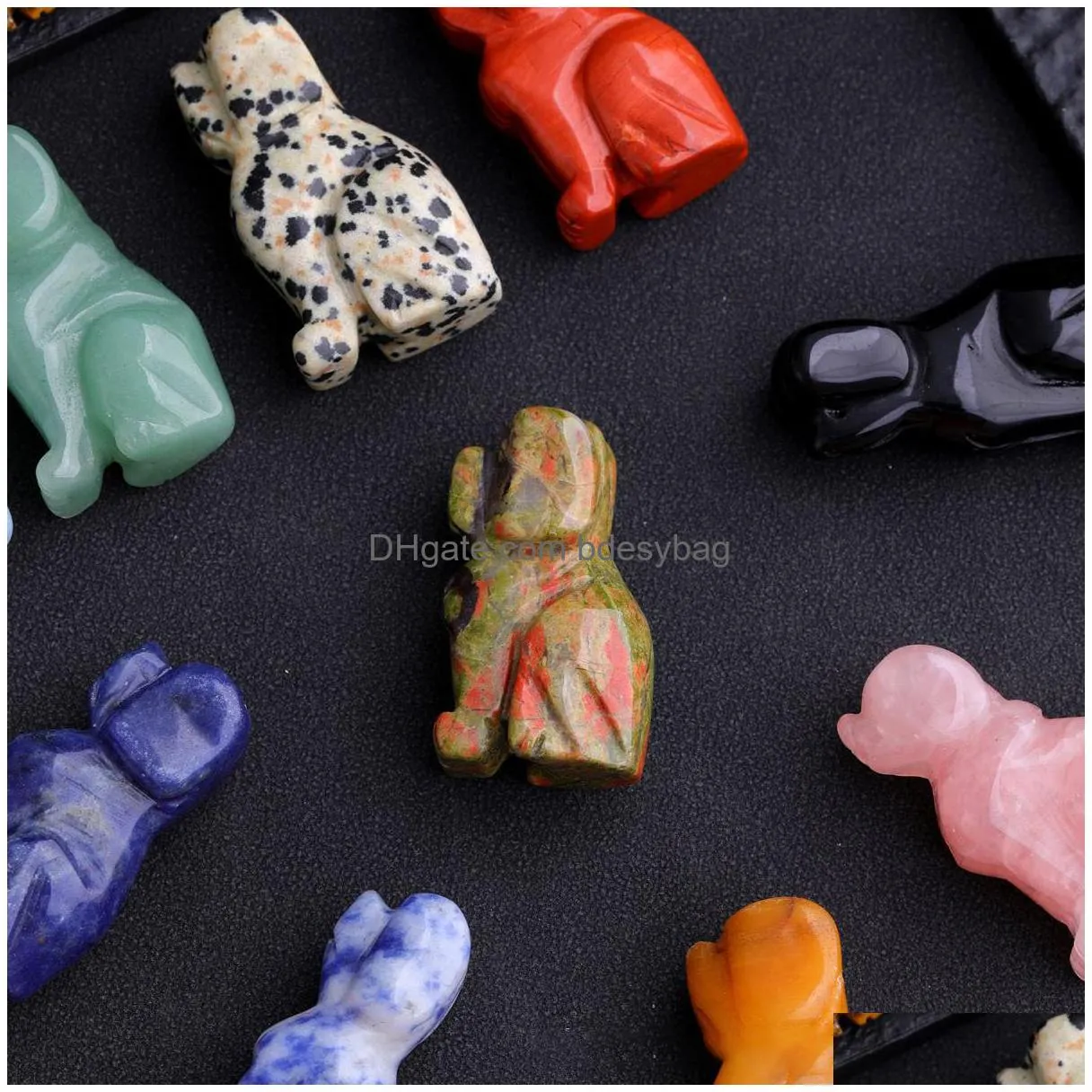 Stone Dog Statue Natural Stone Crystal Carved Healing Animal Figurine Reiki Gemstone Crafts Home Decoration Holiday Drop Delivery Jewe Dhi1E