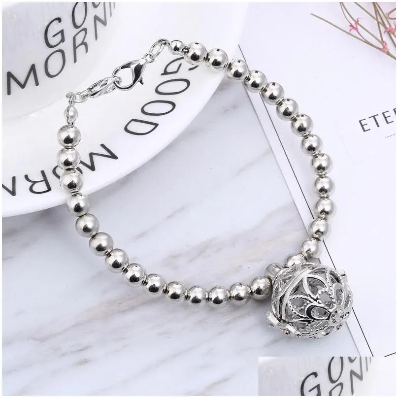 Charm Bracelets Aromatherapy Diffuser Bracelet Sier Plated Hollow Out Heart Shaped Essential Oil Bracelets Fashion Beads Jewelry Drop Dhjqy