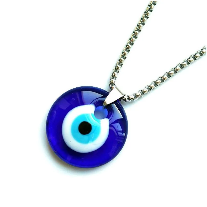 Pendant Necklaces Turkish Evil Eye Necklace For Women Men Blue Glass Eyes Pendants With Stainless Steel Chain Protect Lucky Jewelry Dr Dh4Dc