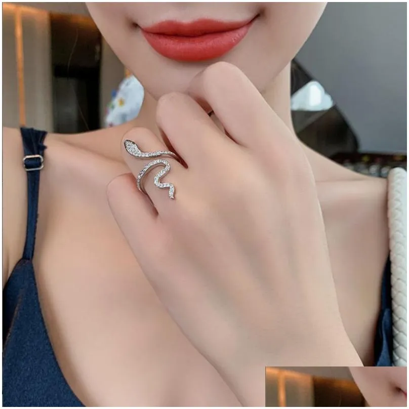 Cluster Rings Cubic Zirconia Snake Ring For Women Open Adjustable Wrap Serpent Rings Fashion Jewelry Drop Delivery Jewelry Ring Dhpjc