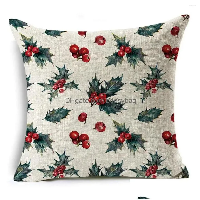 Cushion/Decorative Pillow Pillow 45 45Cm Merry Christmas Er Birds Garland Pillowcase Single Sided Print Polyester Sofa Case For Home X Dhoin