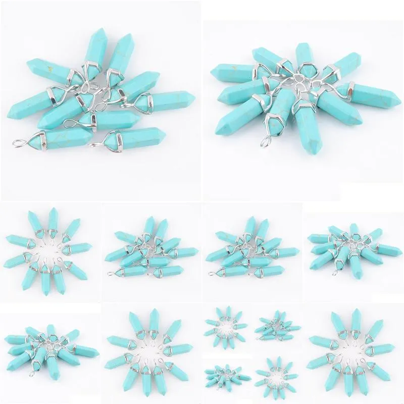 natural gemstone turquoise pendants hexagonal pointed reiki chakra bullet shape beads for necklaces earrings jewelry making wholesale