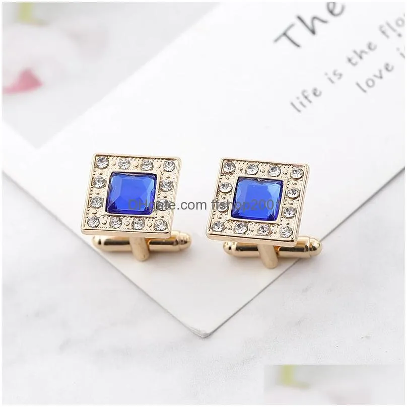 Cuff Links Gold Crystal Cuff Links Men Square Zircon Formal Business Shirt Cufflinks Button Fashion Jewelry Will And Drop Delivery Jew Dhzlo