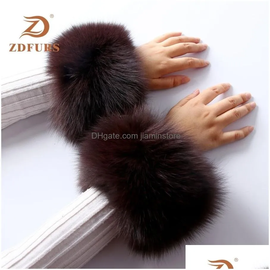 Fingerless Gloves Fingerless Gloves Zdfurs X High Quality Fur Cuffs Wrist Warmer Genuine Cuff Arm Lady Bracelet Real Wristband Drop De Dhpw7