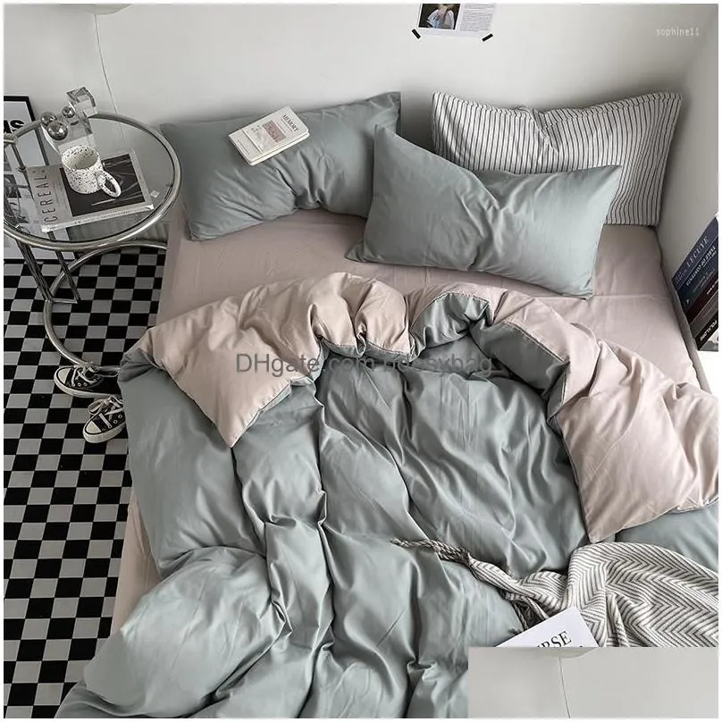 Bedding Sets Bedding Sets Double Sided Color Duvet Er Set With Bed Sheet Pillowcase High Quality Skin Friendly Quilt Soft Linens Drop Dhukm