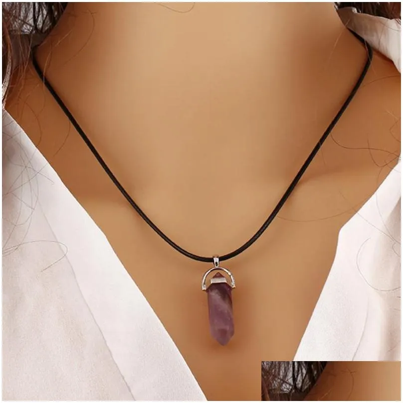 Pendant Necklaces Natural Stone Pendant Necklace Mticolor Hexagonal Crystal Necklaces For Women Girls Fashion Jewelry Drop Delivery Je Dhhlx