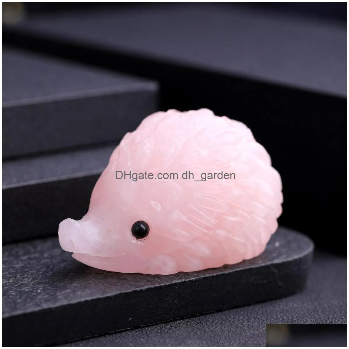 Stone Hedgehog Statue Natural Stone Fluorite Pink Quartz Crystal Healing Carved Stereoscopic Figurines Animal Crafts Home Dr Dhgarden Dh2On