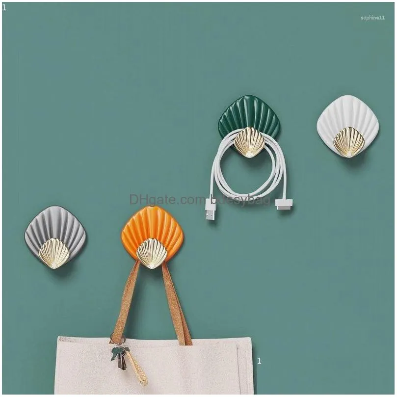 Hooks & Rails Hooks 4Pcs Creative Shell Shape Wall Hanging Hook Punch- Strong Adhesive Seamless Sticky Bathroom Kitchen Accessories Dr Dh3Ab