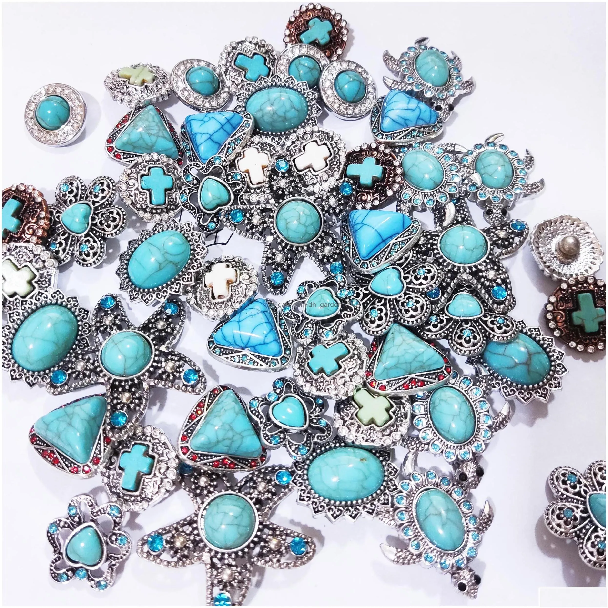 Other Sier Color Turquoise Paved Alloy Components 18Mm Snap Button Charms Beads Jewelry Making Diy Necklace Earrings Bracele Dhgarden