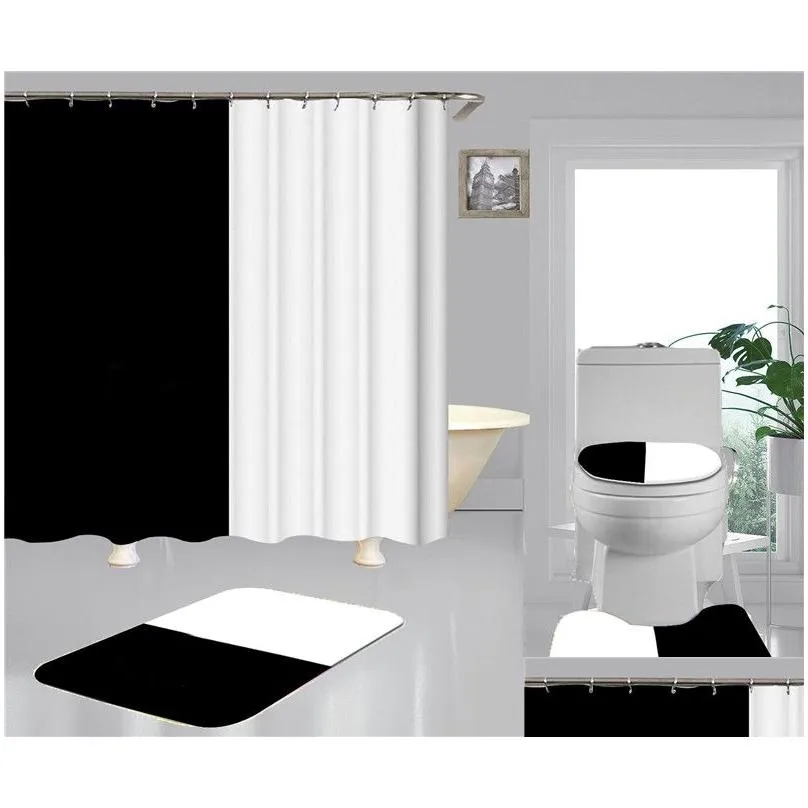 Cool Print Shower Curtains Sets High-grade Four-piece Must Set Bathroom Anti-peeping Non-slip Deodorant Bath Toilet Mats