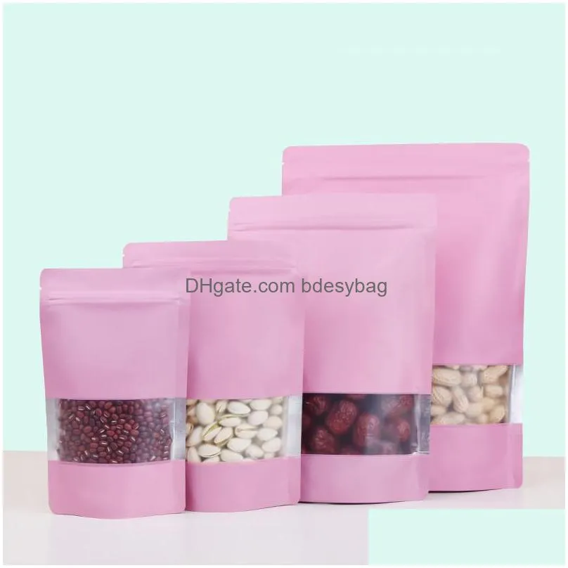 beige cyan pink stand up aluminium foil self seal bag with clear window plastic bag zipper reclosable food storage packaging bag