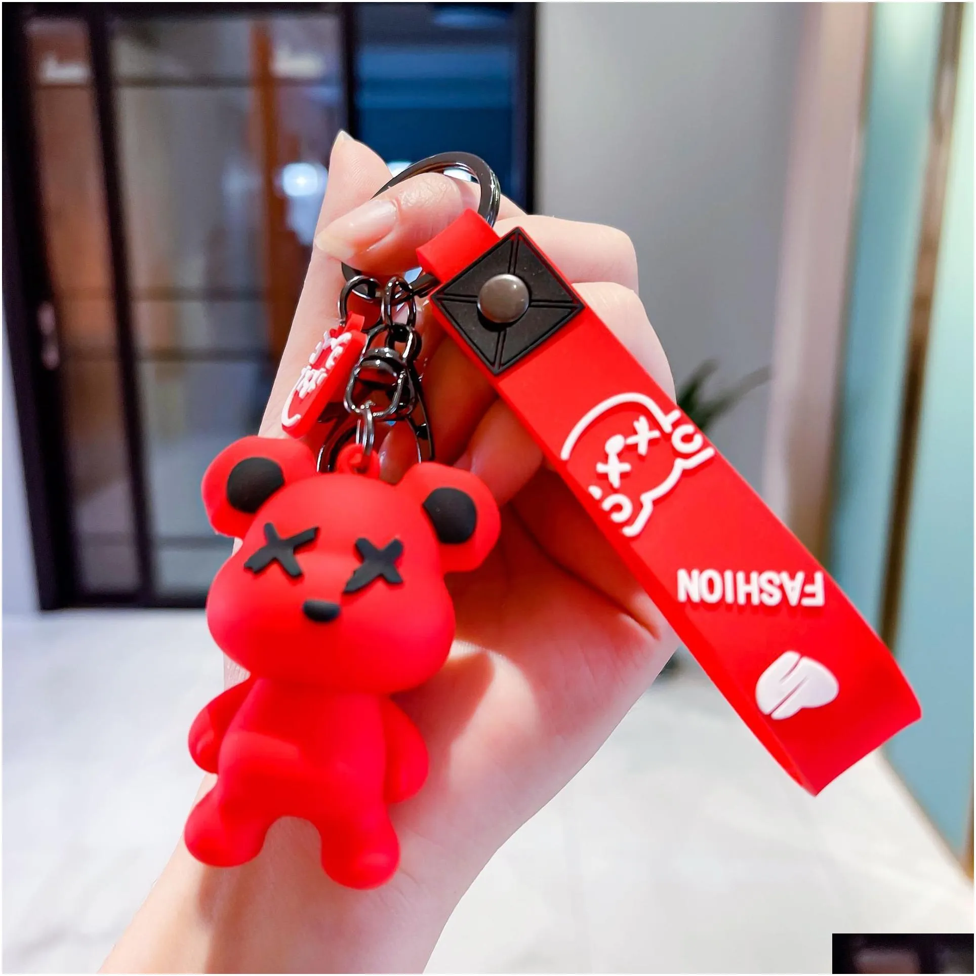 silicone bear keychain finger toys personality simple creative car key ring chain keychains small gift car bag couple jewelry dhs