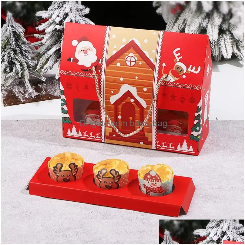 red handle christmas gift box new year party decoration for cookie candy nougat packaging santa claus favor lx5169