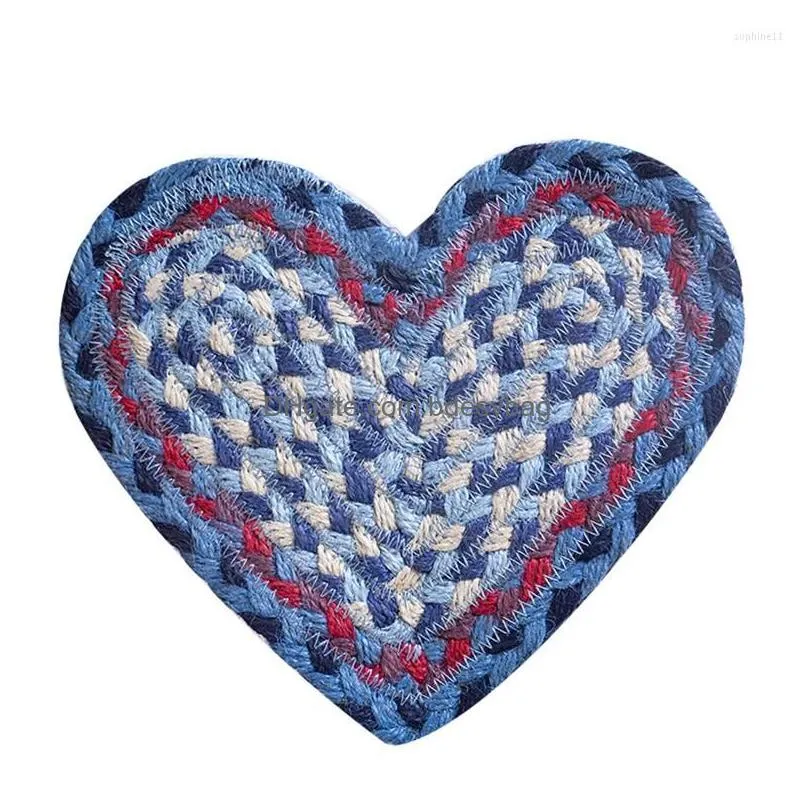 Mats & Pads Table Mats Heart Shape Placemat Rope Coasters For Drinks Handmade Braided Heat Insation Mat Super Absorbent Cup Pad Home K Dh84B