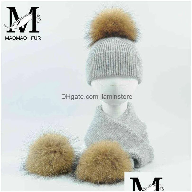 Beanie/Skull Caps Kids Knitted Scarf And Hat Set New Fashion 2 Piece Toddler Baby Girls Boys Solid Winter Warm Fur Pom Drop Delivery F Dhkkq