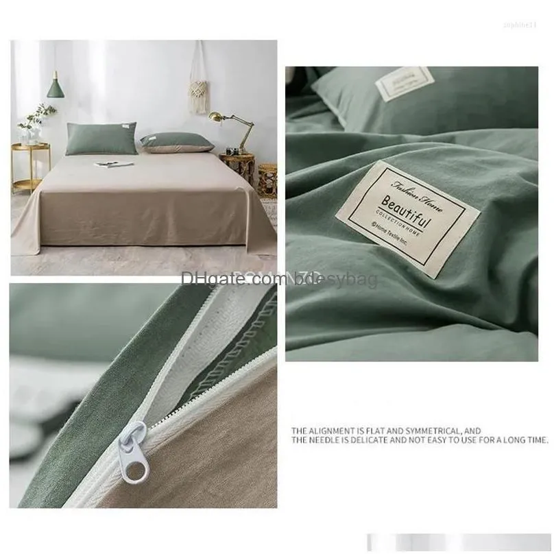 Bedding Sets Bedding Sets Home Textile Solid Color Duvet Er Pillowcase Bed Sheet Ab Lace Boy Kid Teen Girl Bedclothes Set Drop Deliver Dh1G5