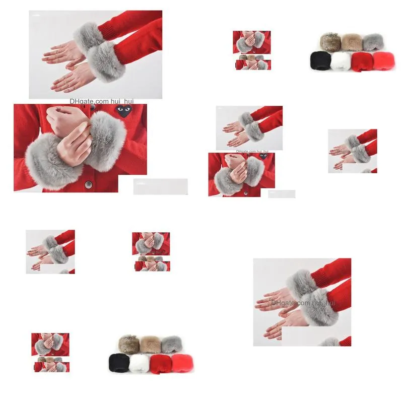 women artificial faux fur cuff oversleeve wrist gloves wristband windproof arm warmer sleeves wristband