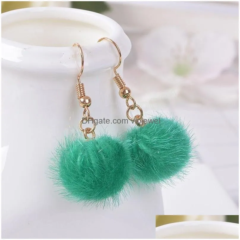 lovely faux fur ball dangle earrings for women cute soft pompom ear hook drop earring jewelry girls winter christmas gift