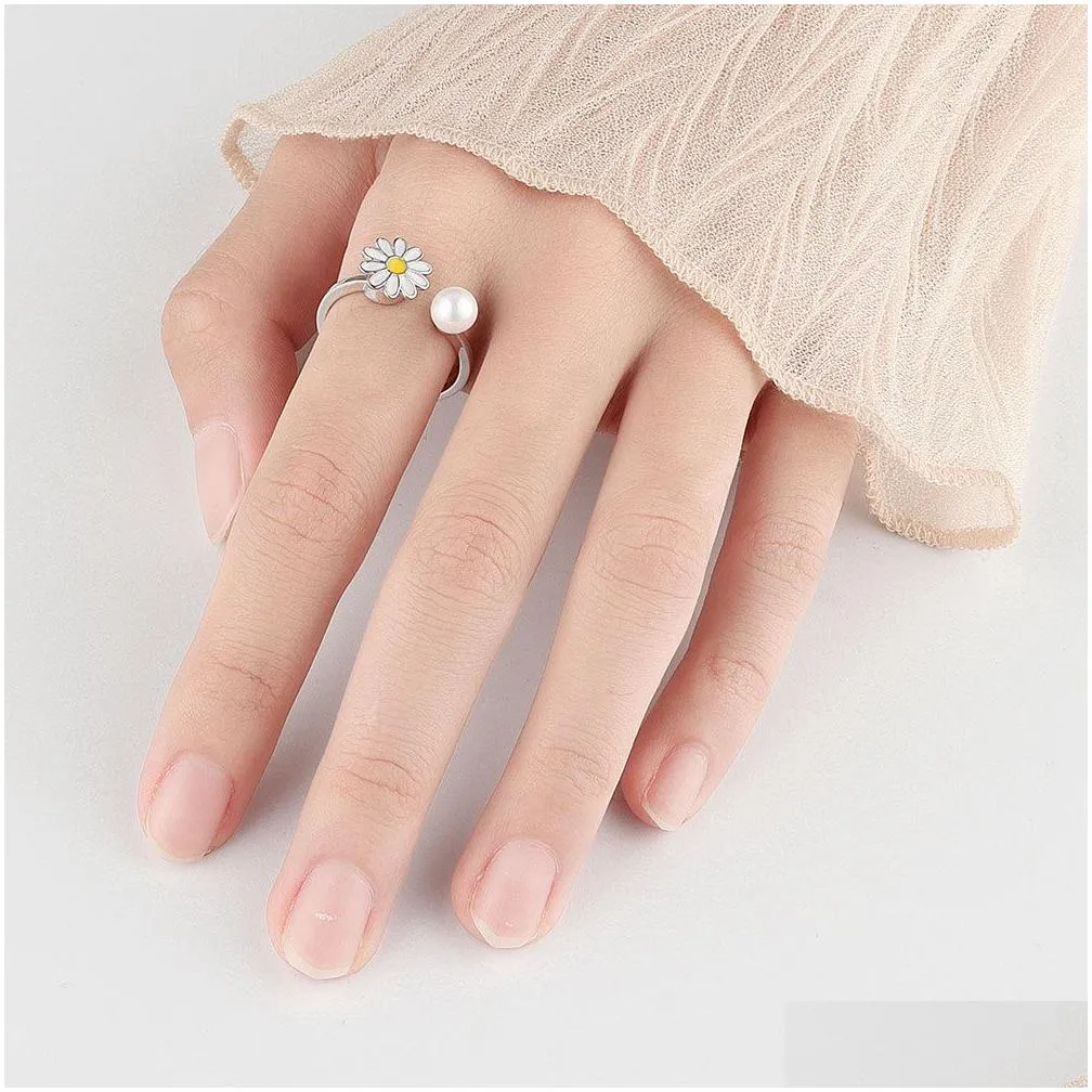 Band Rings Daisy Flower Ring Adjustable Open Spinner Anxiety Rings Relief Jewelry Gift Drop Delivery Jewelry Ring Dhjkq
