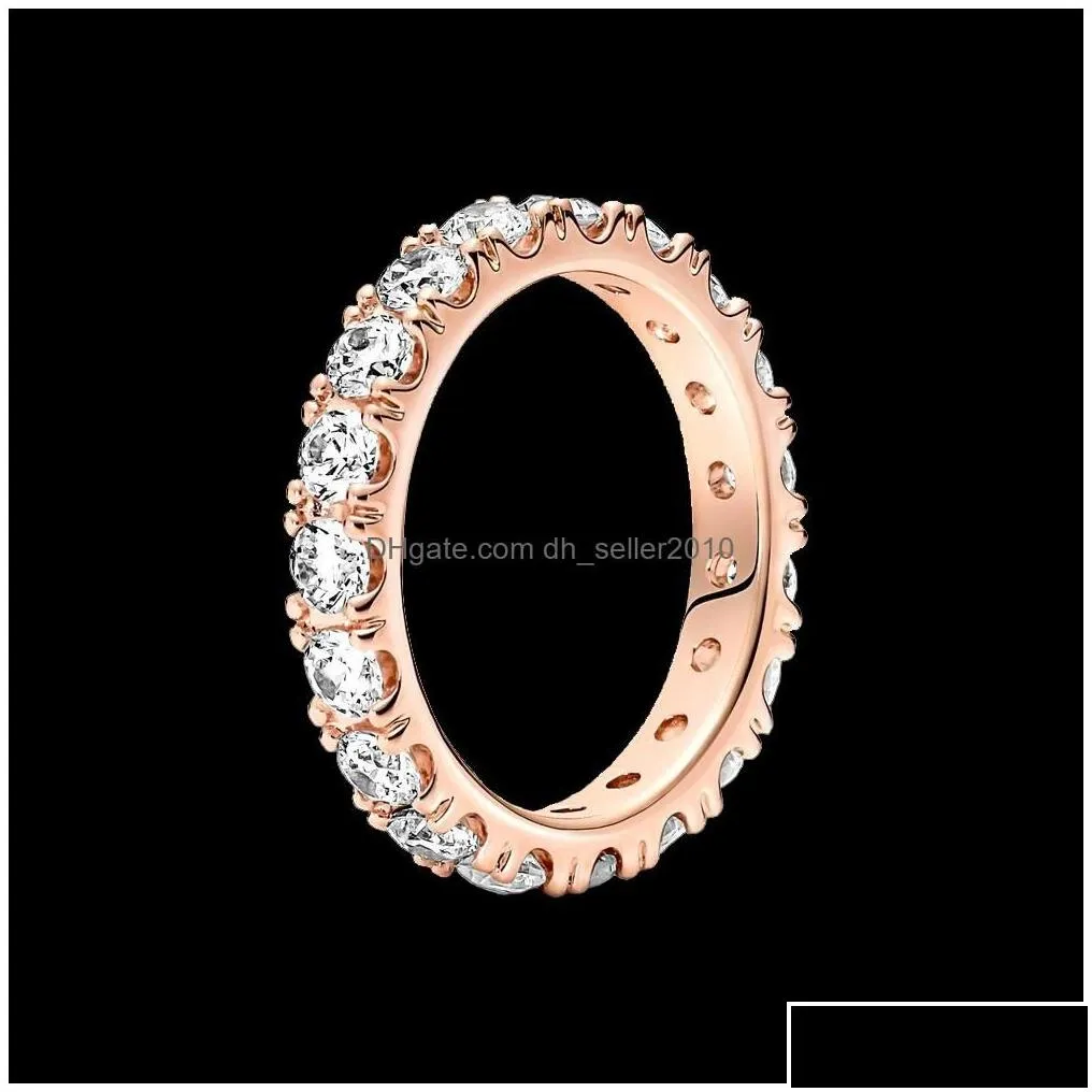 Band Rings 925 Sterling Sier New Fashion Womens Ring Rose Gold Heart-Shaped Crown With Eternal Wish Semi Sparkling Suitable For Origin