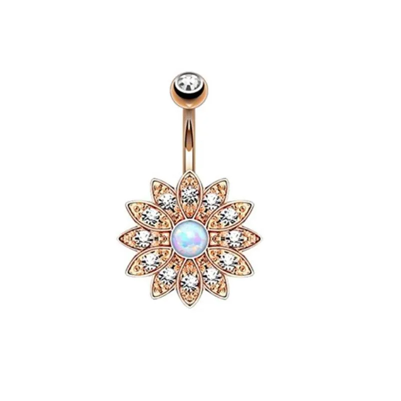 Navel & Bell Button Rings Crystal Zircon Bell Button Rings 316L Surgical Steel Barbell Navel Ring Body Piercing Jewelry Sets Drop Deli Dha3H