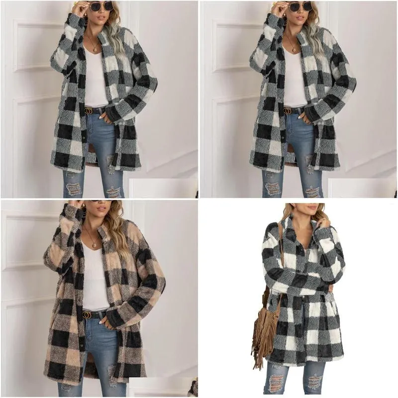 Women`S Jackets Womens Jackets Women Autumn Winter Plush Plaid Lapel Long Coat Sleeve Button Thicken Warm Korean Fashion Jacket Drop D Otoey