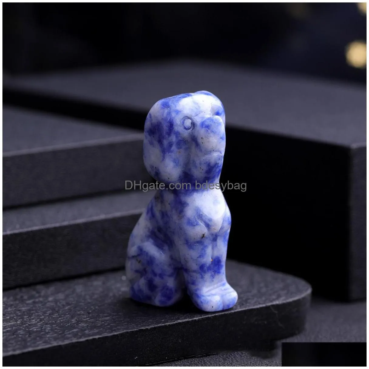 Stone Dog Statue Natural Stone Crystal Carved Healing Animal Figurine Reiki Gemstone Crafts Home Decoration Holiday Drop Delivery Jewe Dhi1E