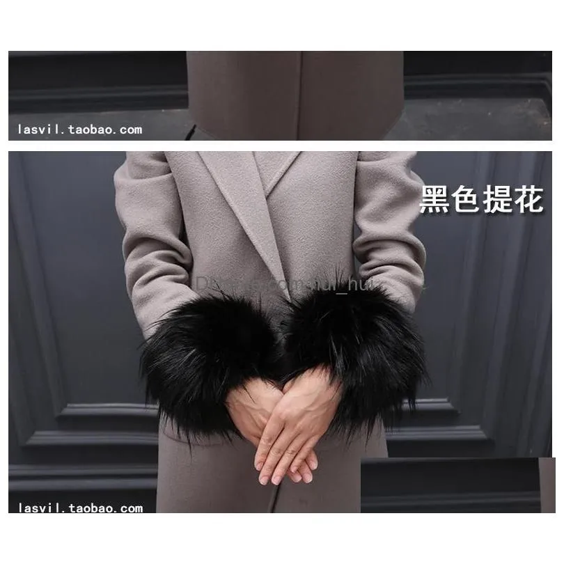 2021 winter woman glove with fur sleeve windbreak thickening and warm cuff large wrist guard leather-like hand ring