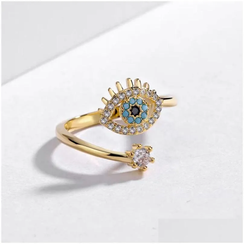 Solitaire Ring Evil Eye Rings For Women Cubic Zirconia Adjustable Blue Eyes Ring Fashion Jewelry Drop Delivery Jewelry Ring Dhvei