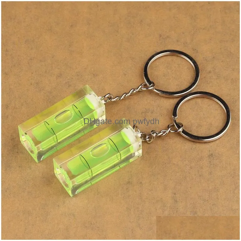 wholesale mini keychain level gauge horizontal beads green color spirit level bubble spirit level square level frame accessories