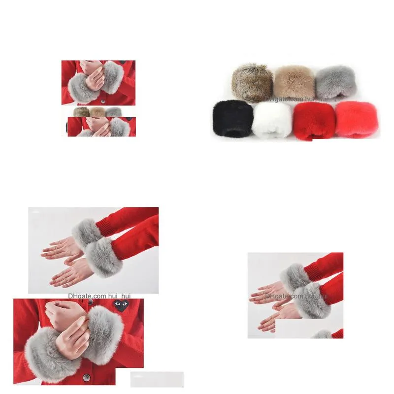 women artificial faux fur cuff oversleeve wrist gloves wristband windproof arm warmer sleeves wristband