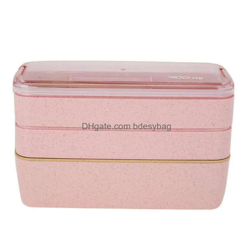 900ml 3 layers bento box ecofriendly lunch boxes food container wheat straw material microwavable dinnerware lunchbox w0246