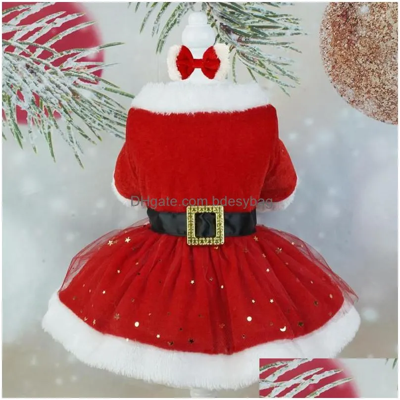 Dog Apparel Dog Apparel Pet Christmas Outfit Shiny Netting Santa Claus Cute Girl Clothing Red Dresses Cat Drop Delivery Home Garden Pe Dh1Ai
