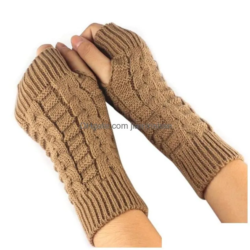 Fingerless Gloves Fingerless Gloves Winter Uni Women Knitted Long Arm Warmer Wool Half Finger Mittens 12Pairslot4228703 Drop Delivery Dhedh