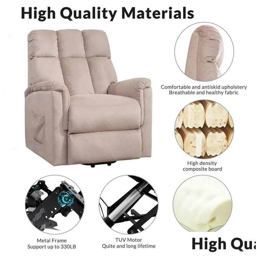 US Stock Power Lift Chair Soft Fabric Recliner Lounge Living Room Sofa with Remote Control PP192501AAA