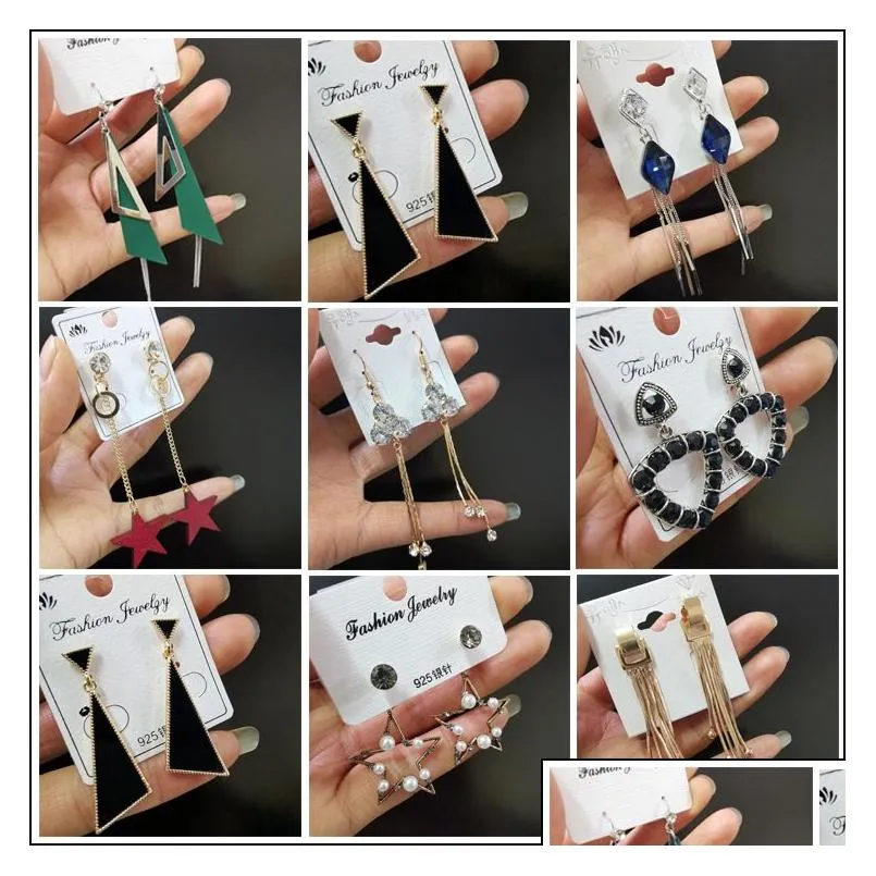 mix styles s925 silver needle elegant diamond dangle earrings fashion female korean earring zircon ear jewelry