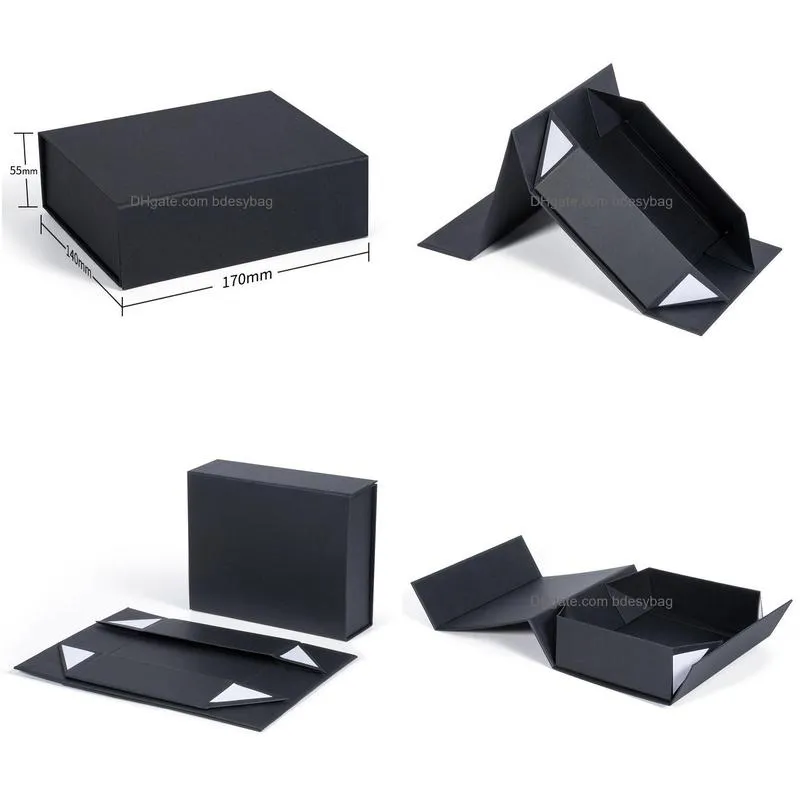 highgrade black foldable hard gift box with magnetic closure lid favor boxes underwear storage box 17x14x5.5cm lx4522