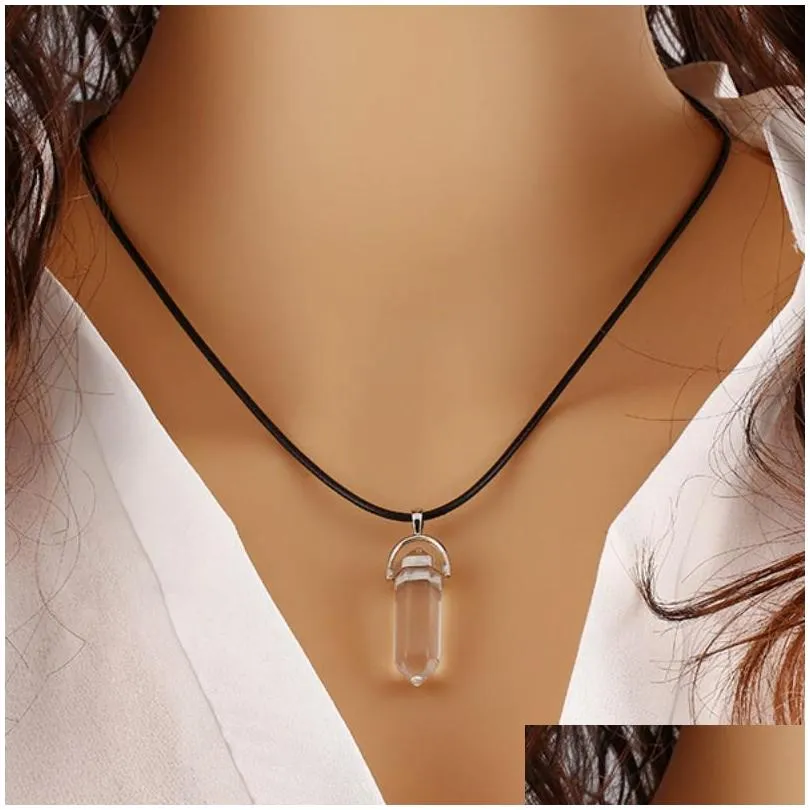 Pendant Necklaces Natural Stone Pendant Necklace Mticolor Hexagonal Crystal Necklaces For Women Girls Fashion Jewelry Drop Delivery Je Dhhlx