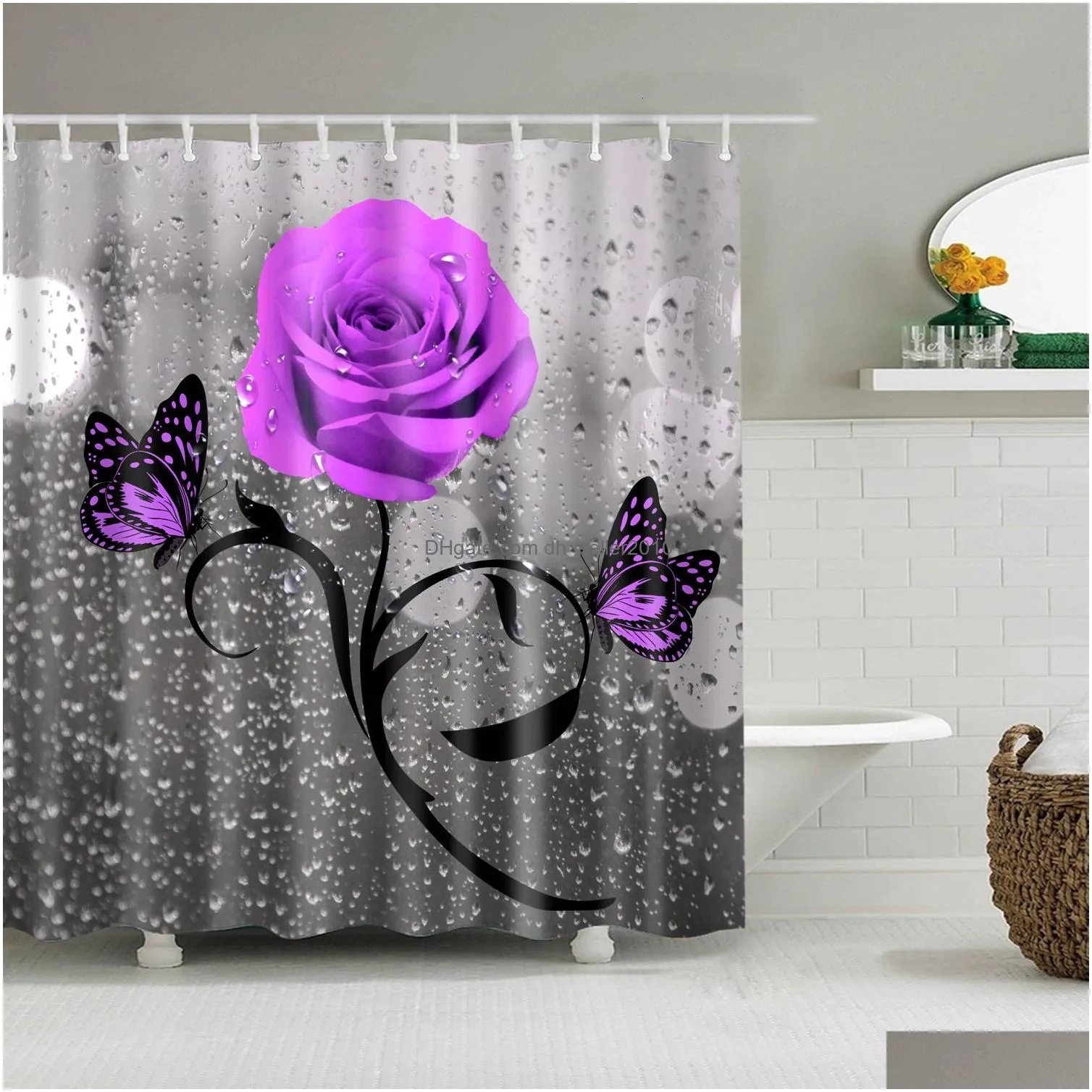 Shower Curtains Shower Curtains Plants Flowers Trees Rural Landscapes Bathrooms Waterproof Polyester Film Bathtub With 12 Drop Deliver Dhdsx