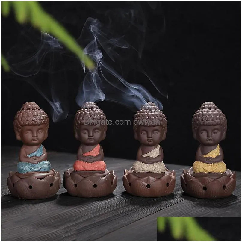 little monk censer thurible decorative gifts ceramic purple sand buddha incense burner for home decor arts and crafts