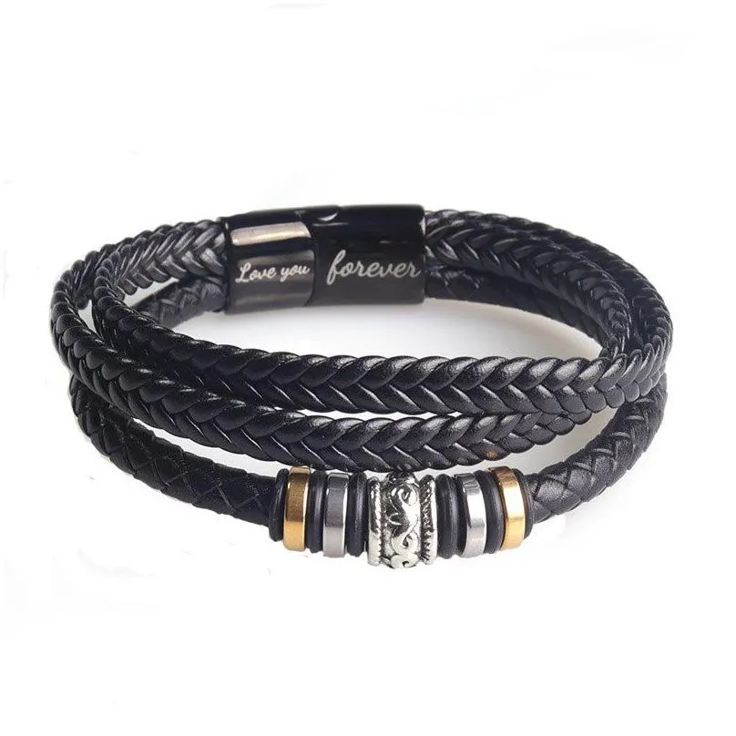 Charm Bracelets Leather Bracelet With Magnetic Clasp Black Mtilayer Braided Cuff Wrap Bracelets For Men Fashion Jewelry Drop Delivery Dhspm