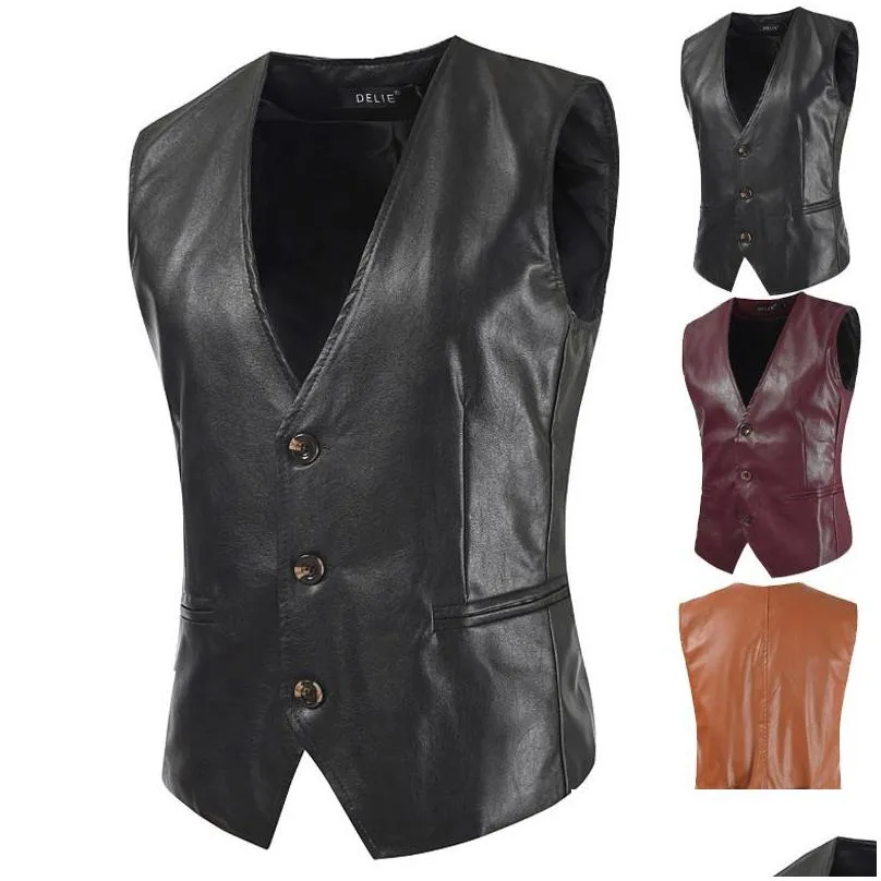 Men`S Vests Spring Men Fashion Leather Slim Vests For Blazers Casual Suit Vest5634492 Drop Delivery Apparel Men`S Clothing Men`S Outer Otiqo