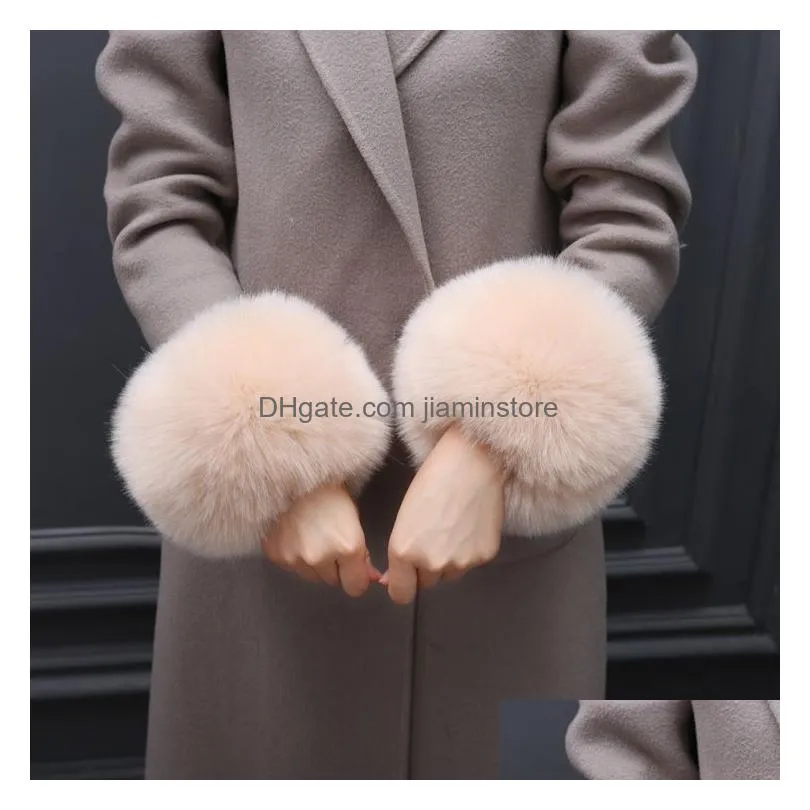 Fingerless Gloves 2021 Winter Woman Glove With Fur Sleeve Windbreak Thickening And Warm Cuff Large Wrist Guard Leather-Like Hand Ring Dhm7M