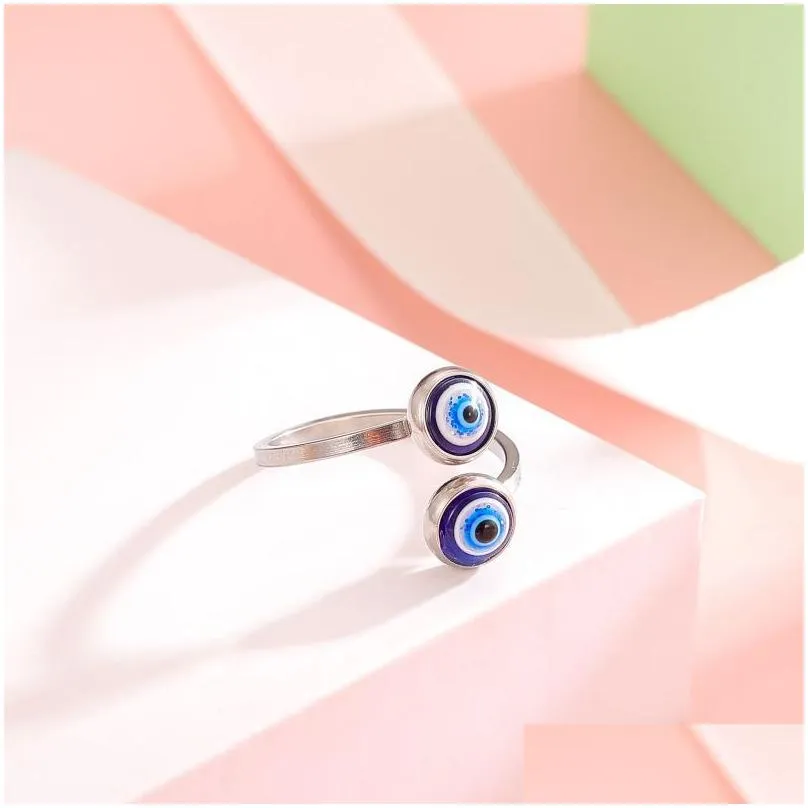 Band Rings Evil Eyes Mid Ring Stainless Steel Open Adjustable Blue Eye Fashion Jewelry Drop Delivery Jewelry Ring Dhxrl