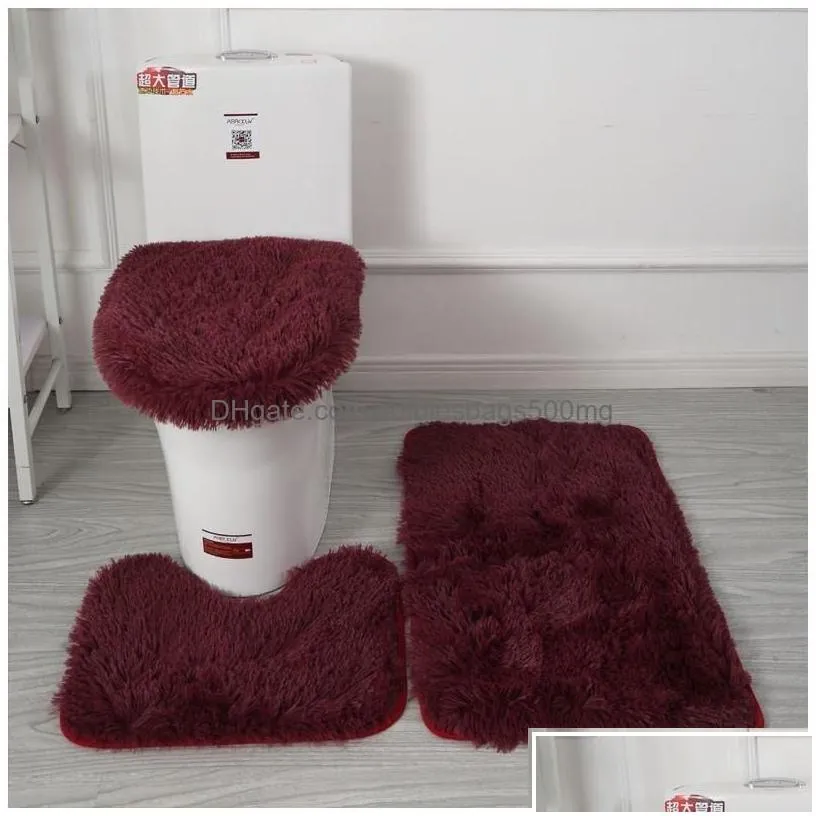 bath mats solid color bathroom mat set fluffy hairs carpets modern toilet lid er rugs kit 3pcs/set rec 50x80 50x40 45x50cm 843 d3 dr