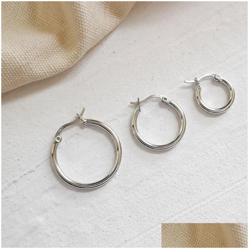 925 Sterling Silver Hoop Earring Round Circle Loop Earrings For Women Simple Silver Geometric Earring Brincos de Prata