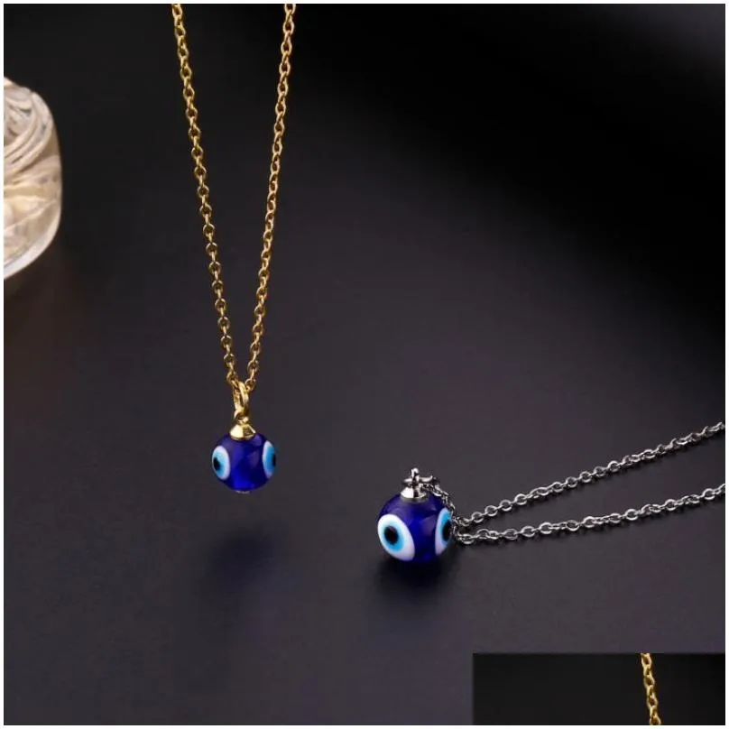 Pendant Necklaces Evil Eye Necklace Stainless Steel Chain With Blue Glass Pendant Necklaces For Women Fashion Jewelry Drop Delivery Je Dhabm
