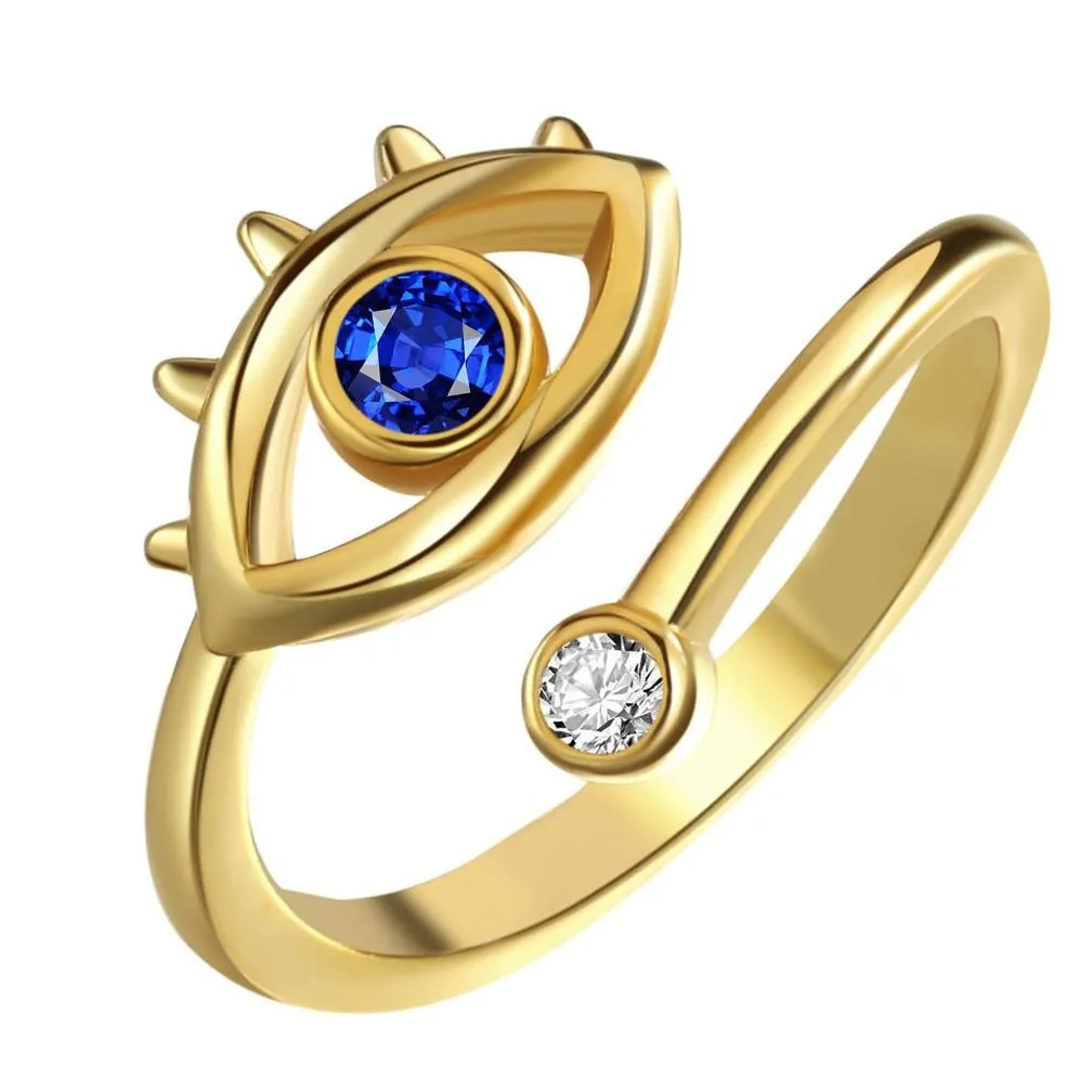 Solitaire Ring Cubic Zirconia Evil Eye Ring Open Adjustable Turkey Blue Eyes Rings For Women Men Fashion Jewelry Drop Delivery Jewelry Dhihn