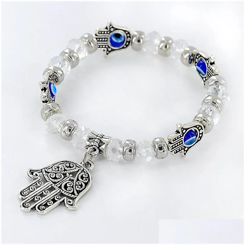 Beaded Evil Eye Strands Beaded Bracelet Mticolor Beads Fatima Palm Charm Bracelets For Women Girls Fashion Jewelry Drop Delivery Jewel Dh8Bf